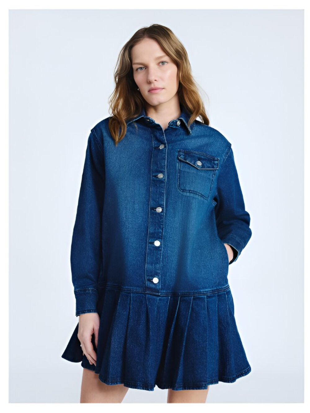NEW XXL (20) Women's Denim Mini Pleat Shirt Dress with Pockets